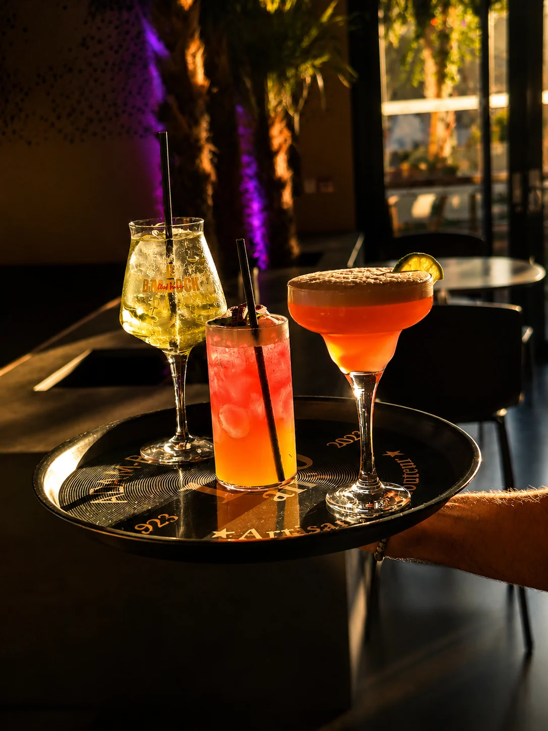 Trois cocktails du Bardock sur un plateau
